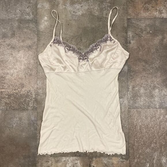 guess jeans y2k white silk lace trim fairy cami with ribbed cotton body medium - Picture 1 of 8
